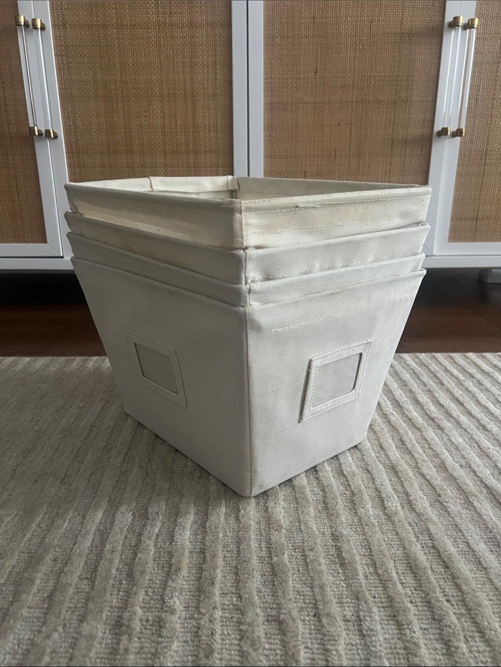 Lot of 4 Container Store Natural Small 10" x 13"x 8" Tapered Canvas Bins